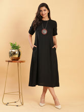 Classic Black Princess Cut Linen Dress 1
