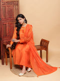 Nazm Embroidered Cuff-Sleeves Kurta Set with Dupatta - Rust Orange