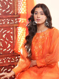 Nazm Embroidered Cuff-Sleeves Kurta Set with Dupatta - Rust Orange