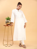 Embroidered Formal Linen Kurta Pants - White