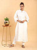 Embroidered Formal Linen Kurta Pants - White