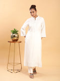 Embroidered Formal Linen Kurta Pants - White