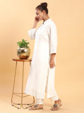 Embroidered Formal Linen Kurta Pants - White