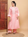 Grace Chanderi Kurta Pant with Lace - Pink