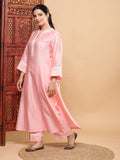 Grace Chanderi Kurta Pant with Lace - Pink