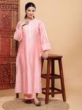Grace Chanderi Kurta Pant with Lace - Pink