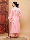 Grace Chanderi Kurta Pant with Lace - Pink