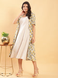 Vegetable Dye Handblock Jacket with Beige Linen Dress