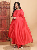 Nazm Embroidered Kimono Sleeves Kurta with Banarasi Pants and Dupatta - Red