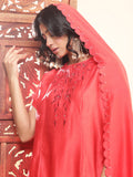 Nazm Embroidered Kimono Sleeves Kurta with Banarasi Pants and Dupatta - Red