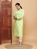 Summery Lime & Amber Cotton Suit with Chiffon Dupatta