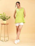 Lime Green Top with Motif and White Shorts Co-ord Set