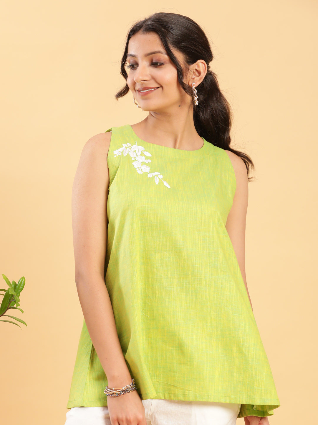 Lime Green Top with Motif