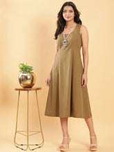 Linen Midi Dress - Olive Green
