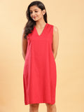 Red Linen A-Line Dress