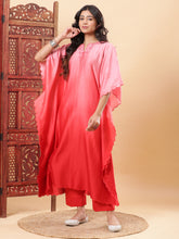 Red Ombre Embroidered Kaftan with Pants