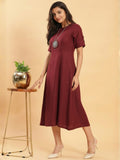 Rich Maroon Princess Cut Linen Dress 2