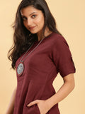Rich Maroon Princess Cut Linen Dress 3