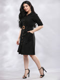 Smart Casual Black Linen Shirt Dress 3