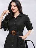 Smart Casual Black Linen Shirt Dress 4