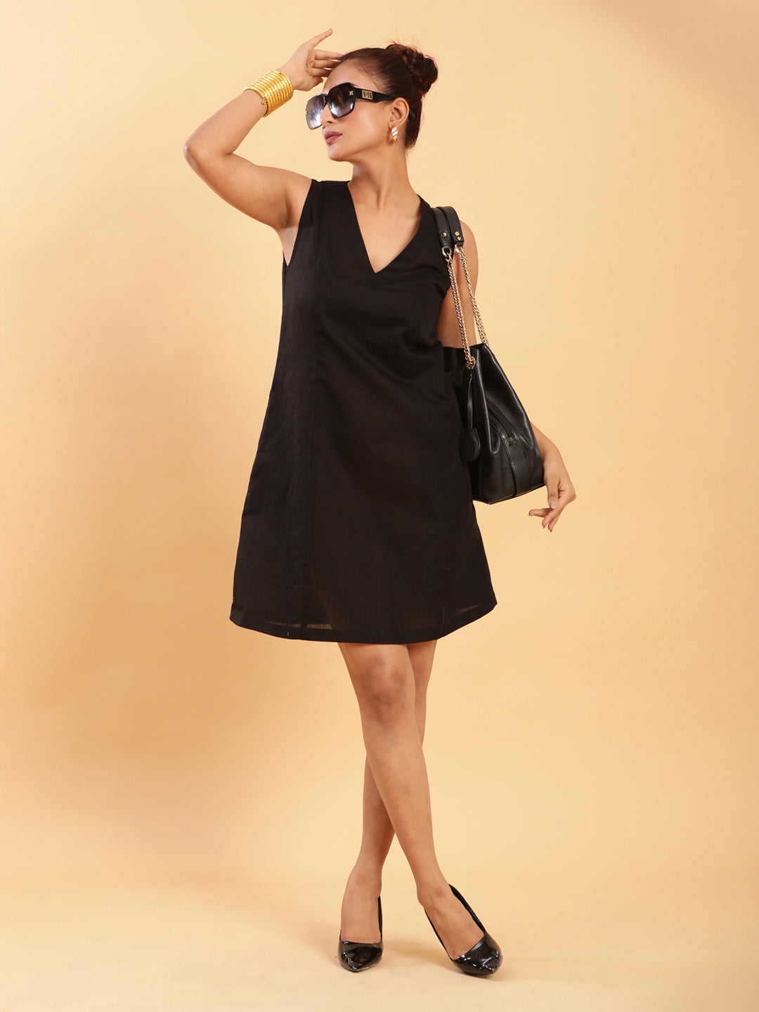 Black Linen Short Dress - LBD