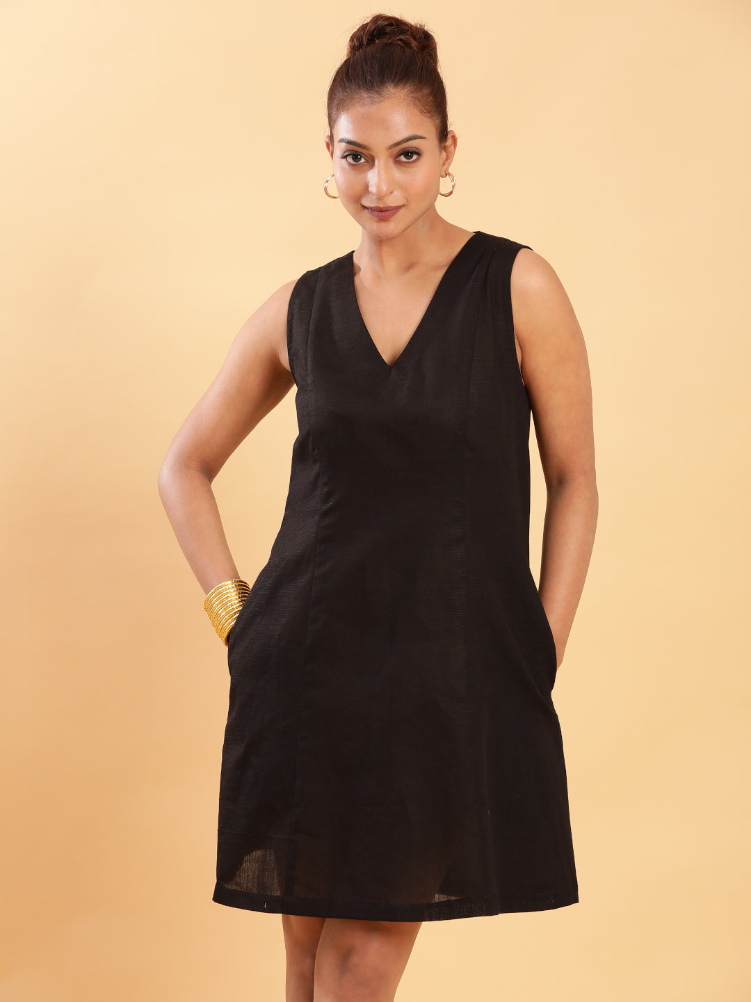 Black Linen Short Dress - LBD