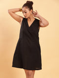 Black Linen Short Dress - LBD