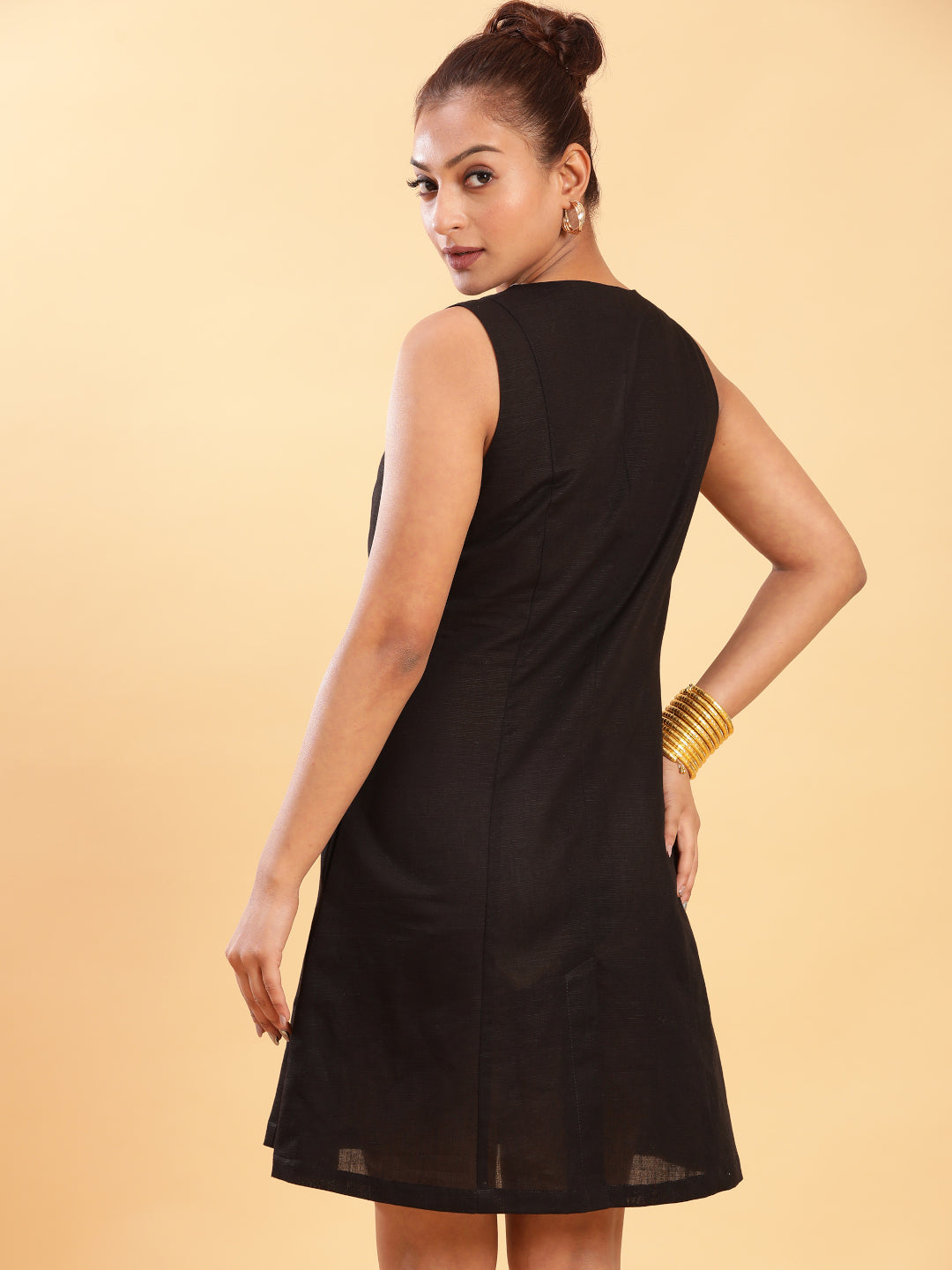 Black Linen Short Dress - LBD