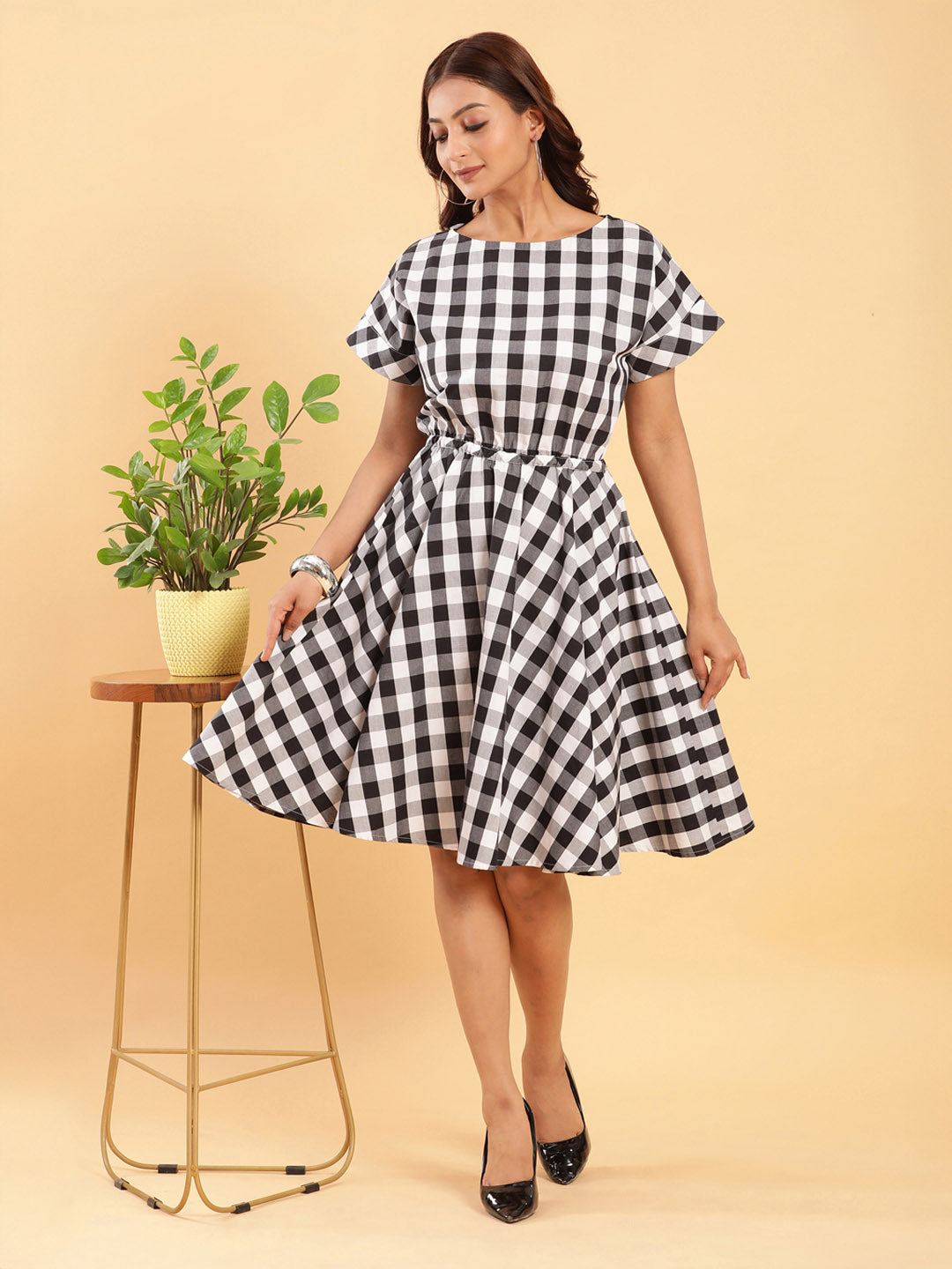 Check-Mate Black n White Check Dress