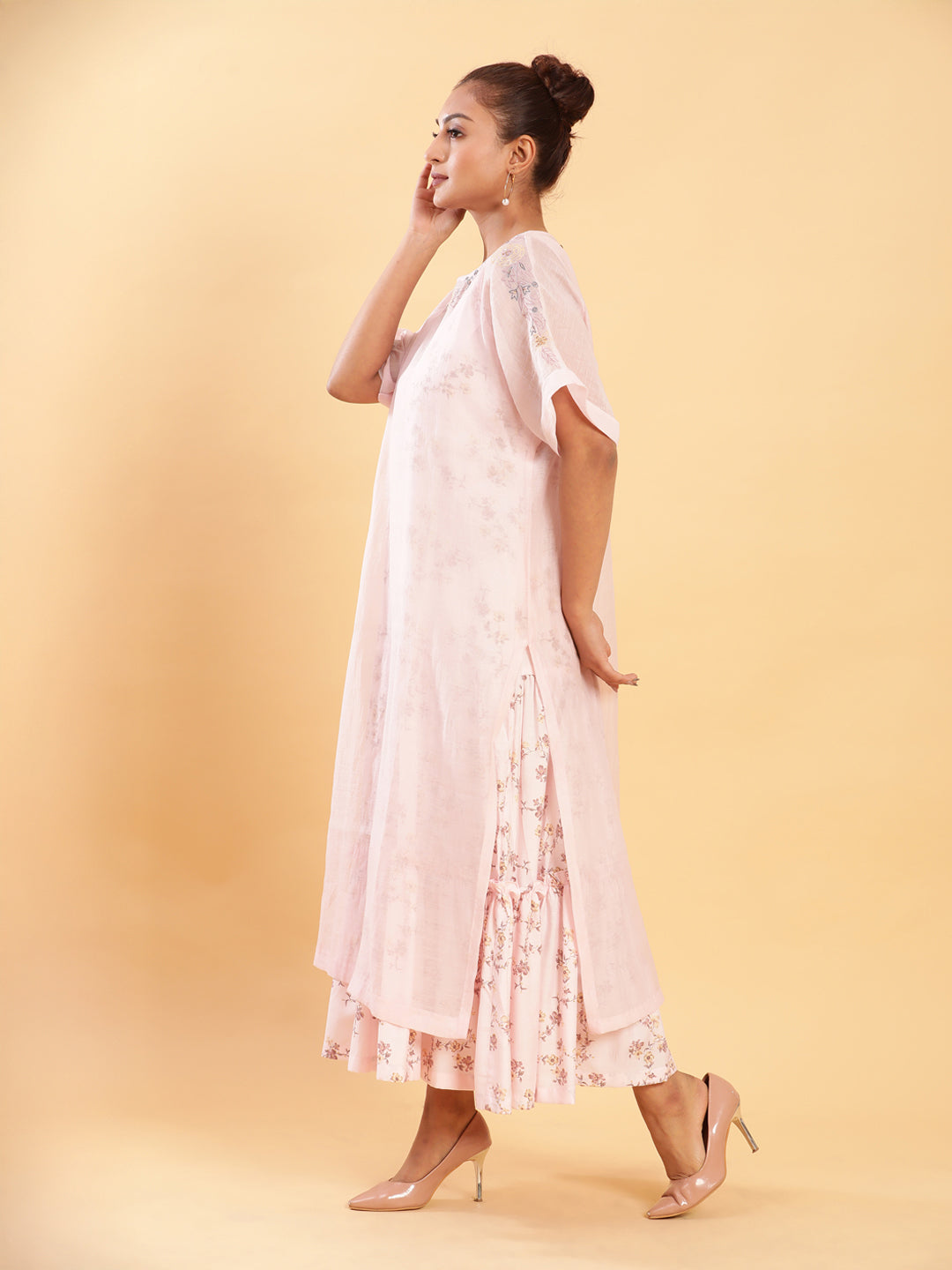 Bohemian Signature Layered Maxi Dress with Motif - Pink