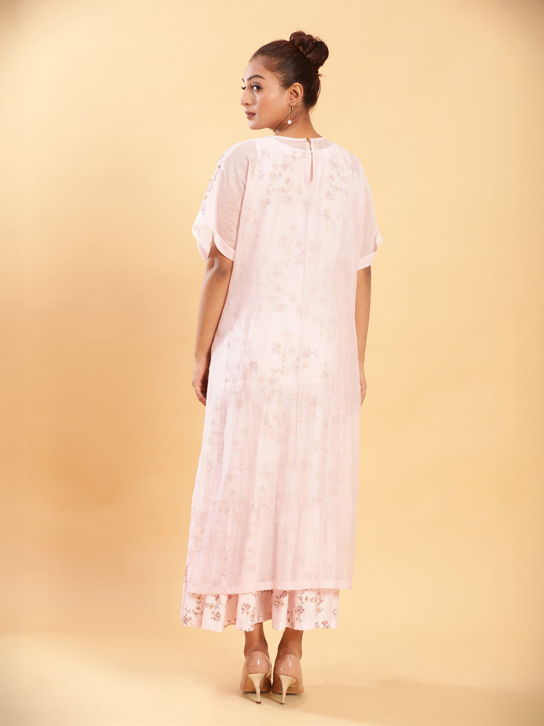 Bohemian Signature Layered Maxi Dress with Motif - Pink