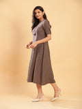 Umber Brown Princess Cut Linen Midi Dress