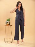 In Power Carbon Blue Tailored Waistcoat with Trousers Co-ord Set