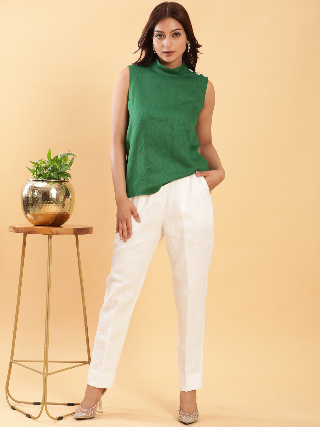 Chic Green Fitted Formal Top