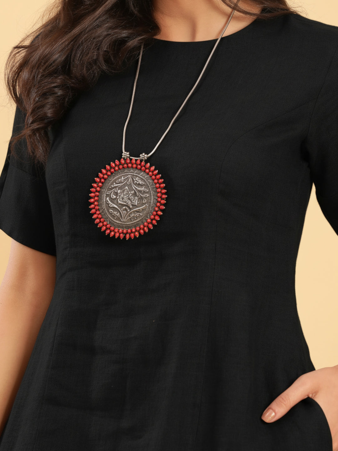 Classic Black Princess Cut Linen Dress 4