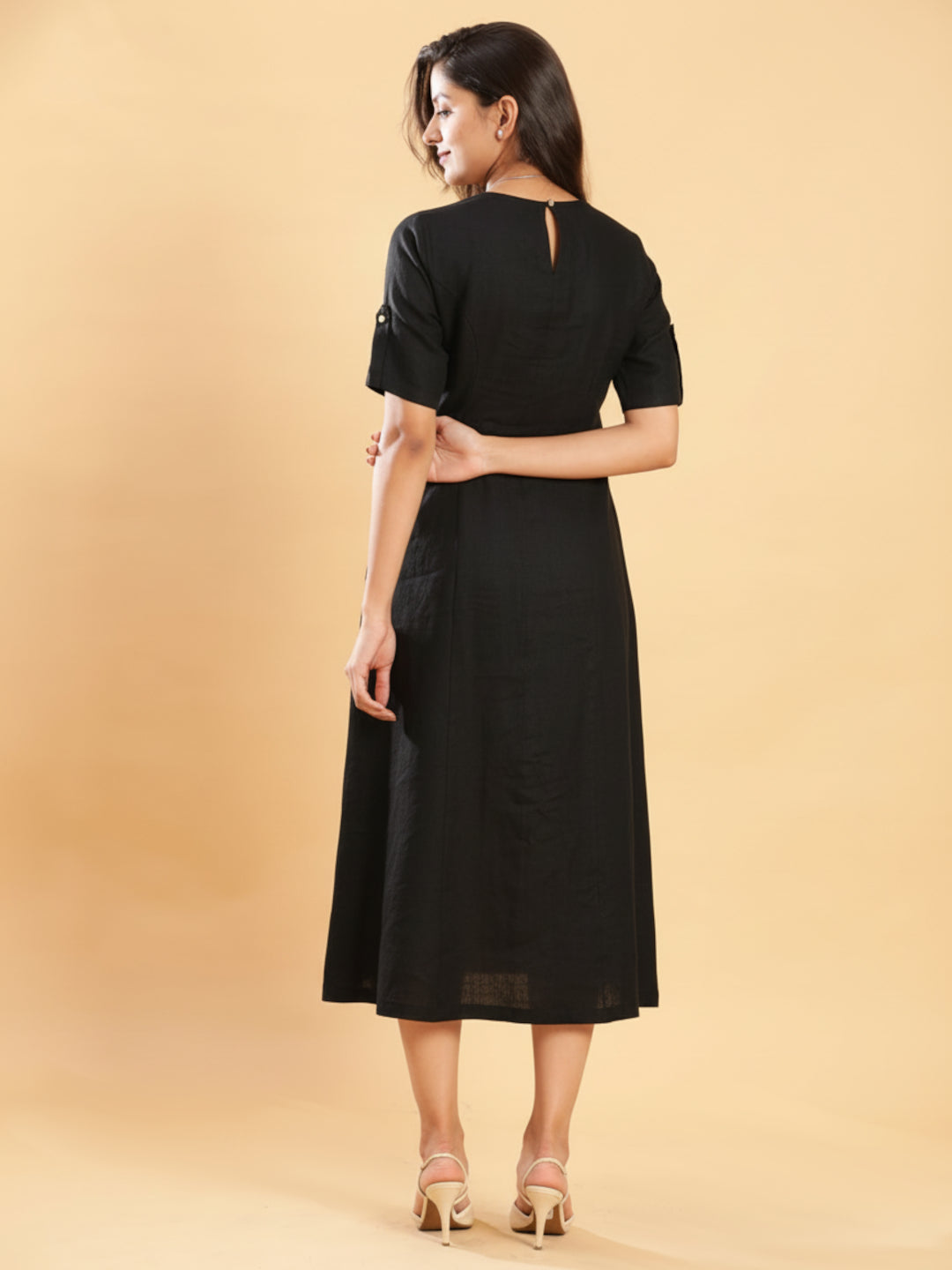 Classic Black Princess Cut Linen Dress 6