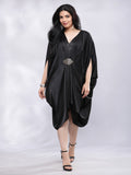 Drape Cowl Black Dress with Hand Embroidered Motif