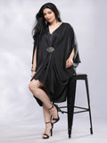 Drape Cowl Black Dress with Hand Embroidered Motif