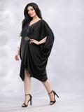 Drape Cowl Black Dress with Hand Embroidered Motif