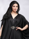 Drape Cowl Black Dress with Hand Embroidered Motif