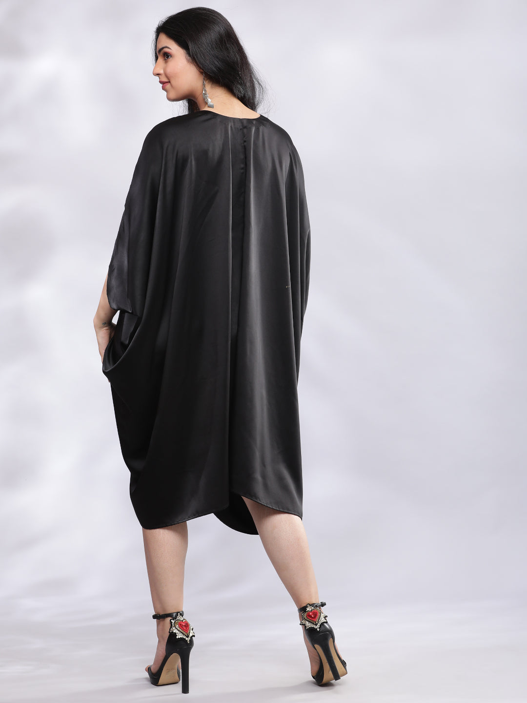 Drape Cowl Black Dress with Hand Embroidered Motif