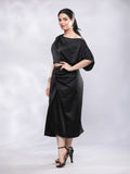 Drape Skirt with One Shoulder Cowl Top Co-ord Set - Black