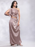 Drape Skirt with One Shoulder Cowl Top Co-ord Set - Champagne