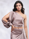 Drape Skirt with One Shoulder Cowl Top Co-ord Set - Champagne