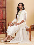 Nazm Embroidered Kurta Pants with Dupatta - Ivory