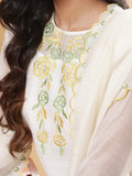 Nazm Embroidered Kurta Pants with Dupatta - Ivory