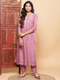 Nazm Embroidered Kurta Pants with Dupatta - Mauve