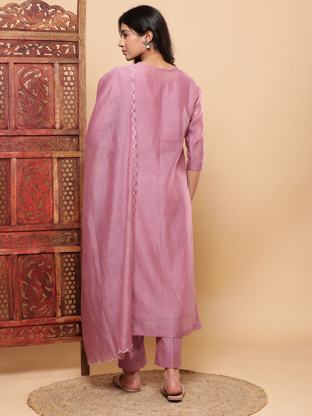 Nazm Embroidered Kurta Pants with Dupatta - Mauve