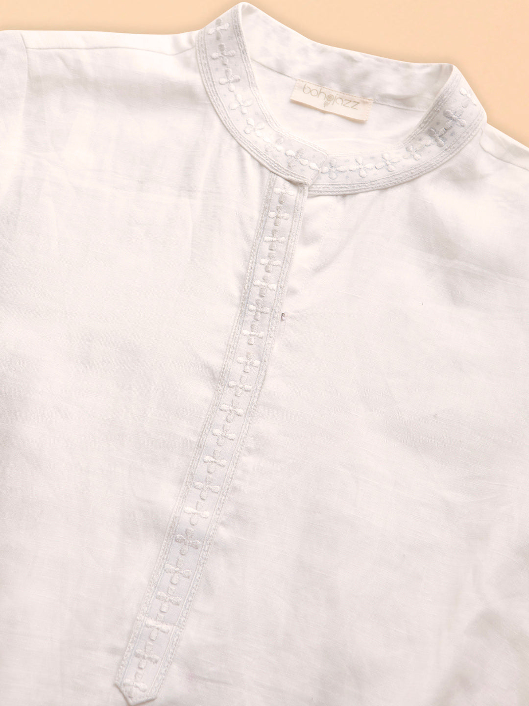 Embroidered Formal Linen Kurta Pants - White