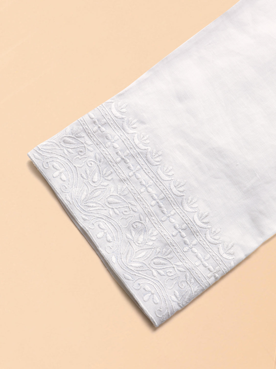 Embroidered Formal Linen Kurta Pants - White